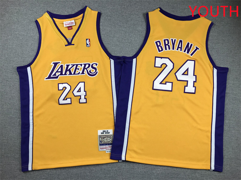 Youth Los Angeles Lakers #24 Bryant Yellow 2025 NBA Jersey style 1